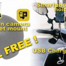 Free usb charger, smartphone holder and action camera helmet mount